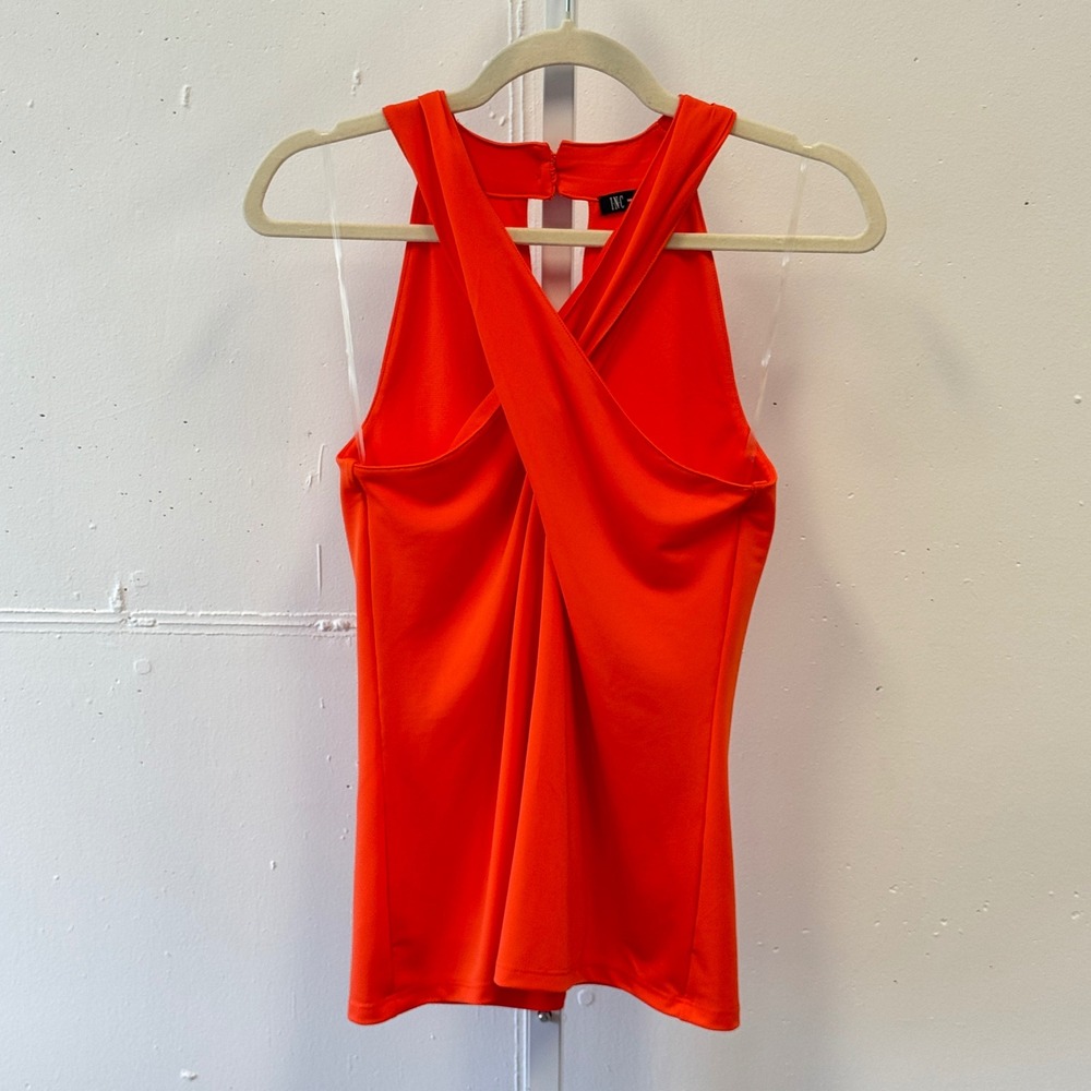 INC International Concepts Orange Crossover Halter V-Neck Sleeveless Top Small
